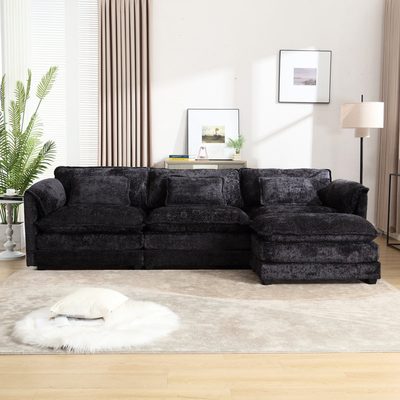Oversized Sectional Sofa Cloud Couch for Living Room, Modern Chenille L Shaped Couch, Comfy Modular Sofa Sleeper with Moveable Ottoman & Memory Foam