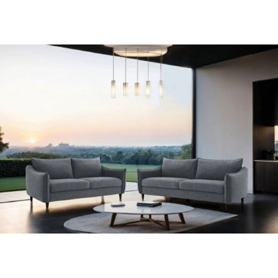 Leffe Modern Gray Chenille Sofa And Loveseat Set With Slope Arms