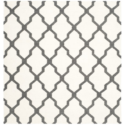 Rodgers Hand Woven Flat Weave Wool/Viscose/Cotton Geometric Rug in Ivory/Charcoal