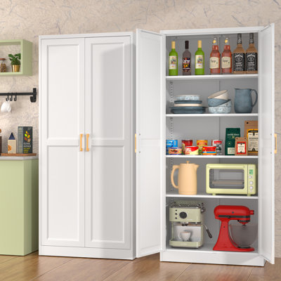 White Kitchen Pantry Cabinet, 70.8" Tall Storage Cabinet with Doors and Adjustable Shelves for Living Room, Bedroom And Dining Room, 15.8"D x 31.5"W x 70.8"H