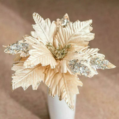 Ornement en forme d'arbre de Noël 9,8 po à motif de poinsettia scintillant