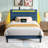 Platform Bed with Upholstered Headboard ,Bed Frame with LED lights and Charging Station-446560729-446560705