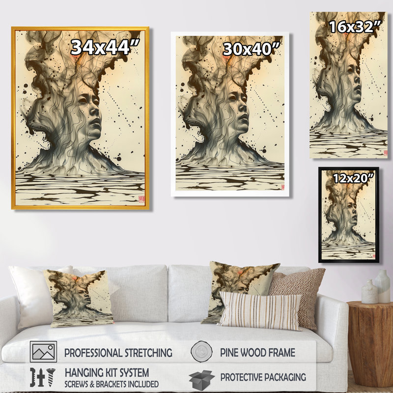 Sci Portrait Becoming The Ocean - Modern Woman Wall Art Living Room, H 20 po x l 12 po x P 1 po, Cadre flottant noir
