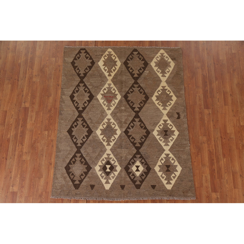 Brown Kilim Reversible Wool Area Rug 5x6