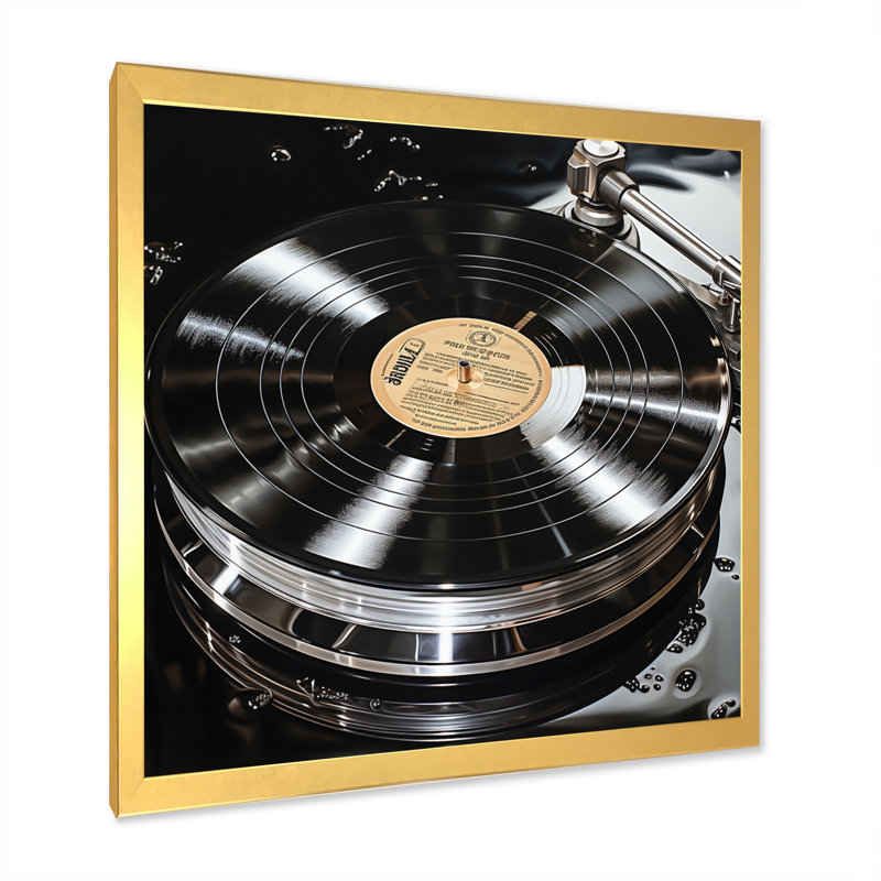 Vinyle, vinyle, reflet, H 36 po x l 36 po x P 1,5 po, Cadre photo doré simple