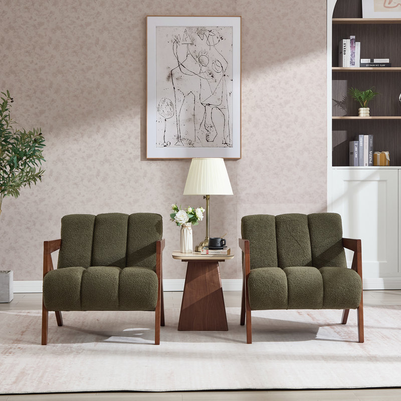 Modern Upholstered Accent Armchair Living Room Chair, Green Sherpa Fabric, Green