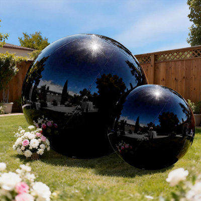 23.6" + 47.2" Inflatable Shiny Mirror Party Balls, Reusable Hanging Balloon for Club, DJ Booth & Event Decor –Set of 2(Black, Pump Included)