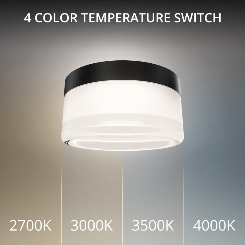 Balto II Dimmable LED Outdoor/Indoor Flush Mount With Built In Color Temperature Switch from 2700K/3000K/3500K/4000K, Black