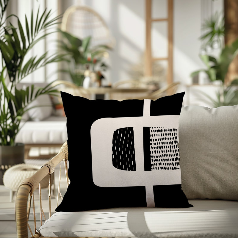 Coussin carré intérieur / extérieur pia, H 15 po x l 15 po, Black/Off-White