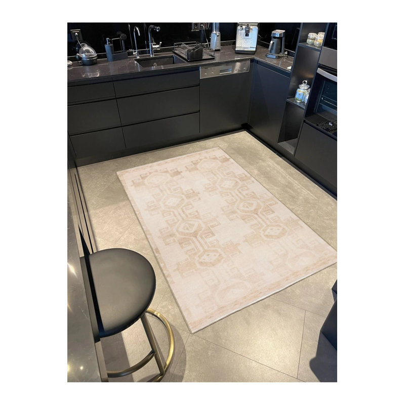 Tapis décoratif traditionnel à motif géométrique lavable, Rond 5 pi