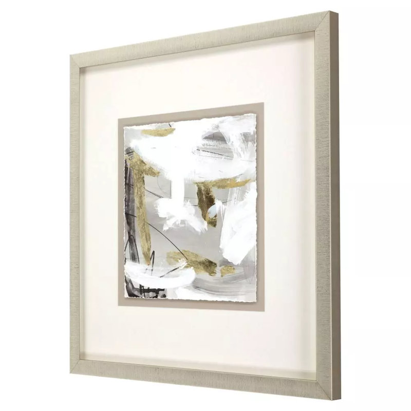 Ivory Gold and Gray Abstract Framed Wall Art