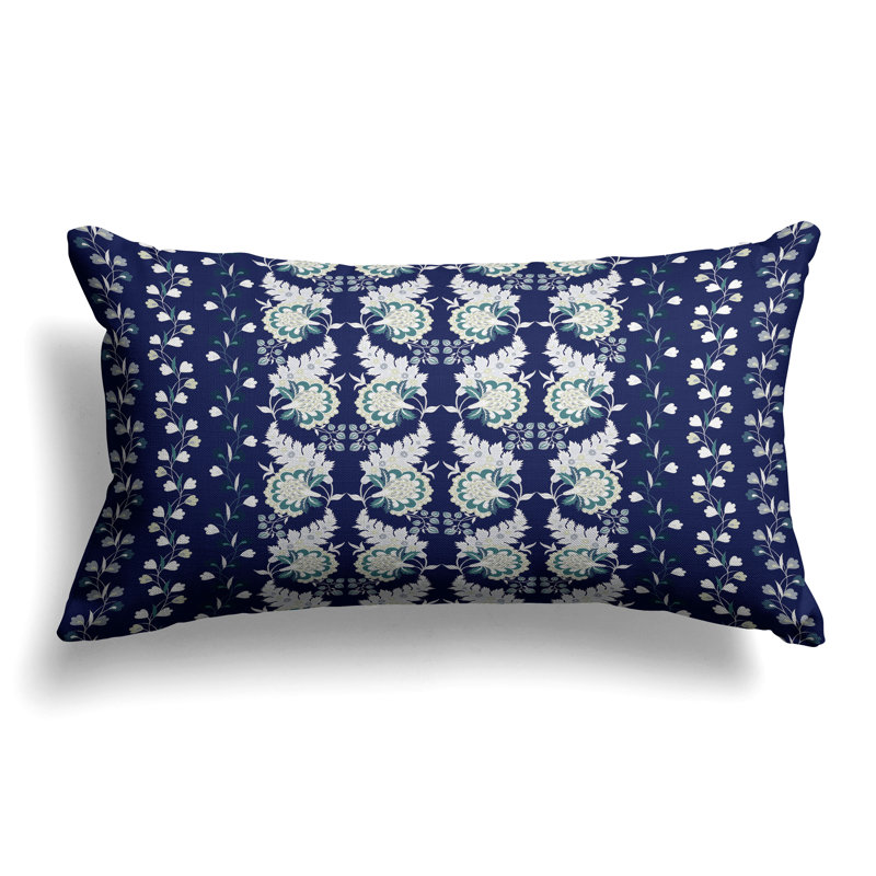 Botanical Bouquet  Rectangular Throw Pillow, Blue/Gray/White
