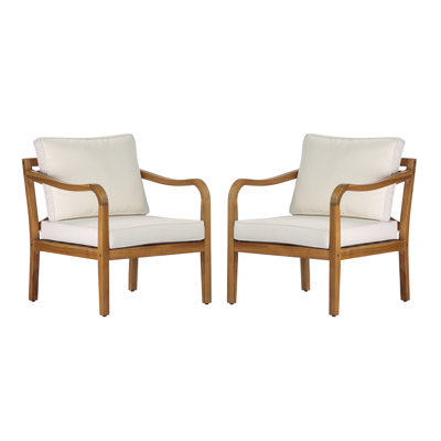 Chaises longues confort à assise profonde pour patio, ensemble moderne en bois d'acacia pour balcon