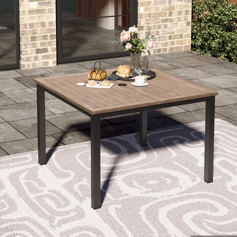 Romio Square Metal Outdoor Dining Table With Umbrella Hole , 42'' in. W 42'' in. D