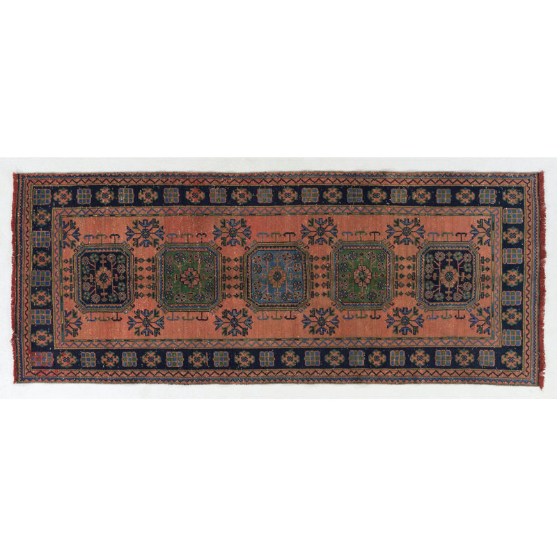 Chemin de table rétro noué à la main. Tapis de couloir en laine unique en son genre