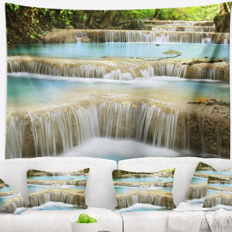 Photographie blue erawan cascade paysage tapisserie, H 50 po x l 60 po