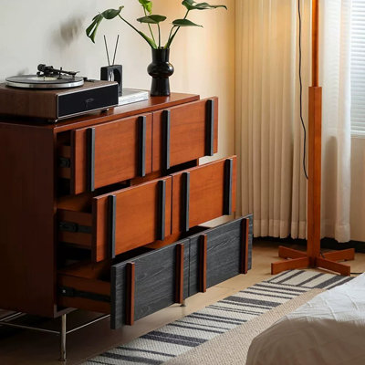 Retro Nut-Brown Solid Wood Accent Cabinet