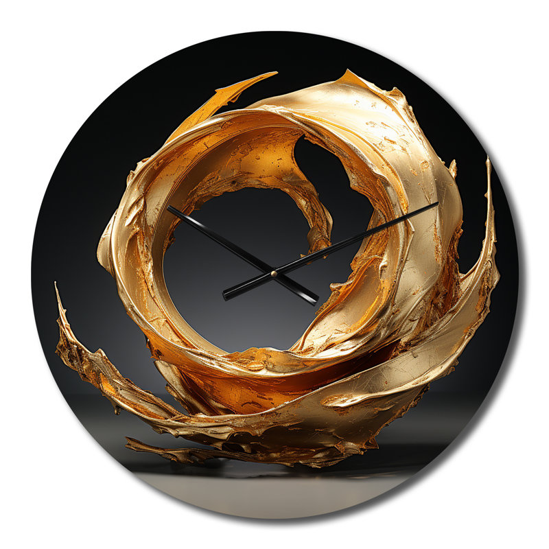 Spiral Vintage Gold Painting On Black III - Abstract Spirals Wall Clock, Small