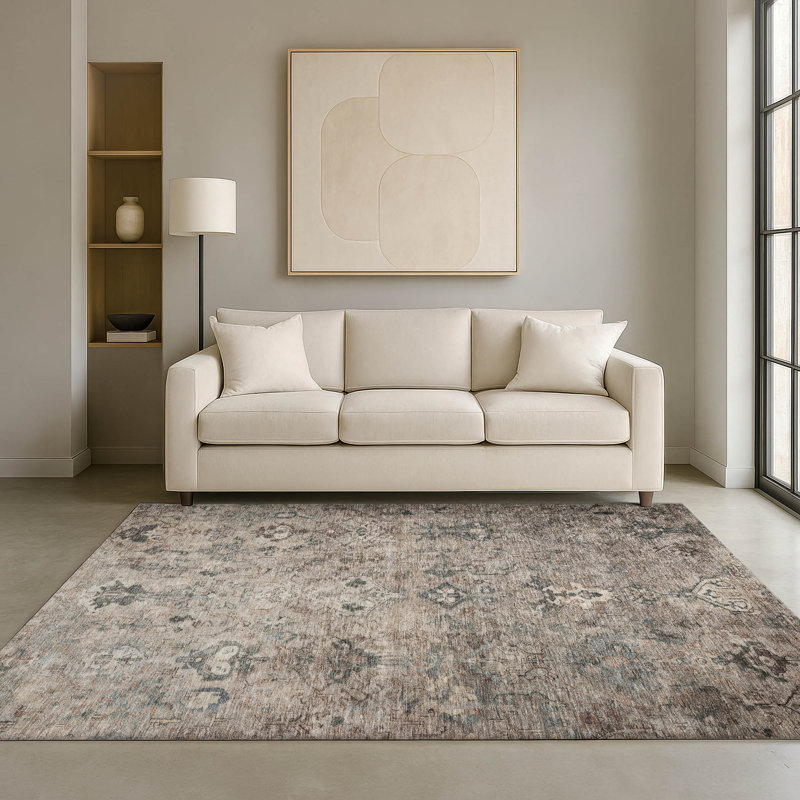 Premium Machine Washable Mayfield Global Rug, Taupe, 5' x 7'6"
