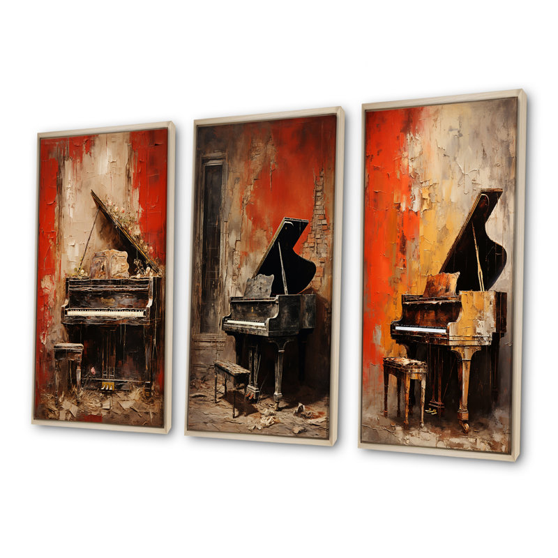 Ensemble de salon Vintage Piano Timeless Tunes - Music Piano Wall Art, Cadre flottant brun, H 40 po x l 60 po