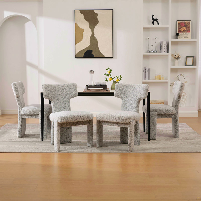Ensemble de 4 chaises de salle à manger rembourrées en chenille de 22,05 po de largeur avec pieds en bois d'hévéa, Gris