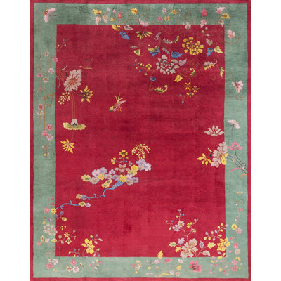 Antique Red Color Field Chinese Art Deco Room Size Area Rug