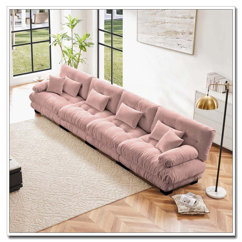 Canapé Cloud, canapé en chenille, Rose + 4 sièges