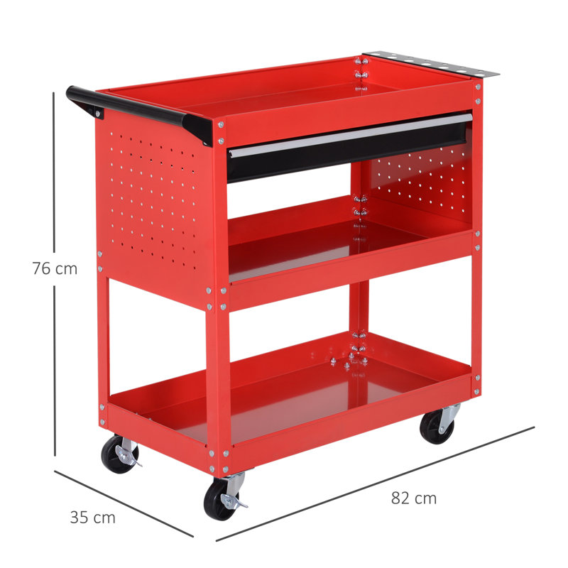DURHAND 3-Tier Tool Trolley Cart Storage Red