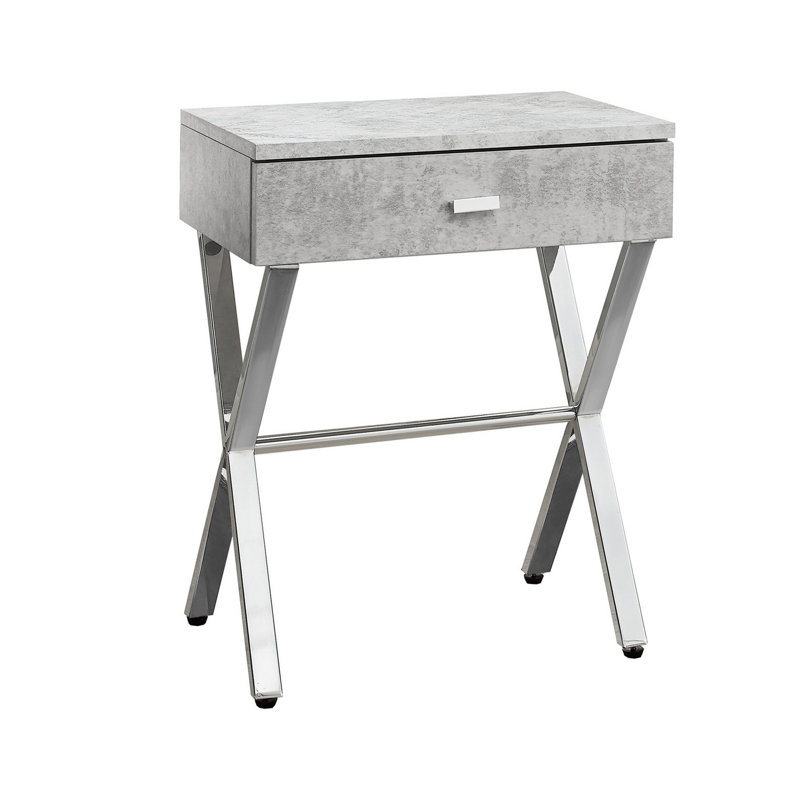 Table d'appoint avec structure en X en métal chromé, Blanc, Argent argent