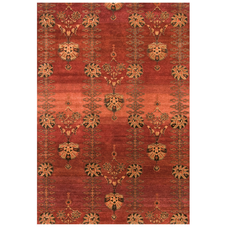 Wool Geometric Area Rug in Red/Orange