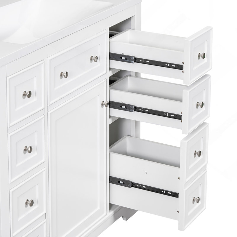 Meuble-lavabo 36 po sans lavabo, base d'armoire seulement, une armoire et six tiroirs, White