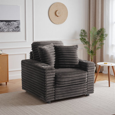 Ermia Modern Faux Fur Accent Chair with Cup Holder and Two Pillows