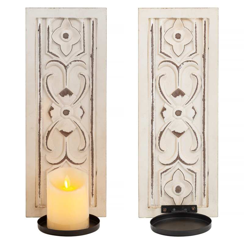 2 Piece Wood Wall Bath Sconce Set, White