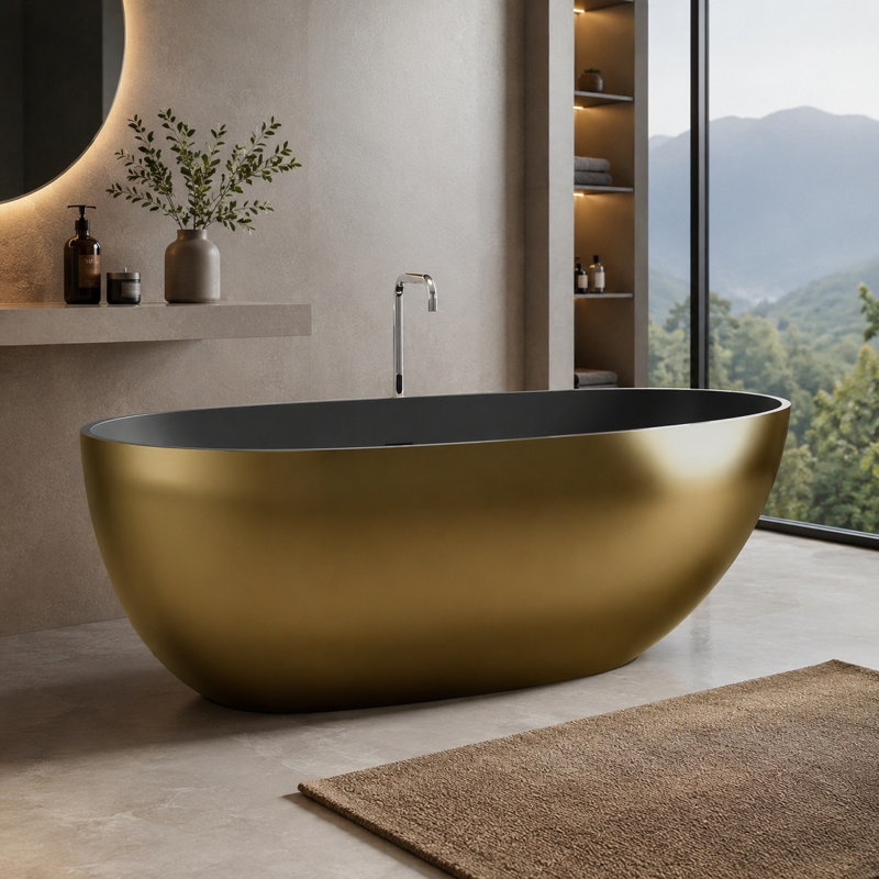 Baignoire ovale autoportante 62,8 po x 30,3 po  , Laiton / Noir