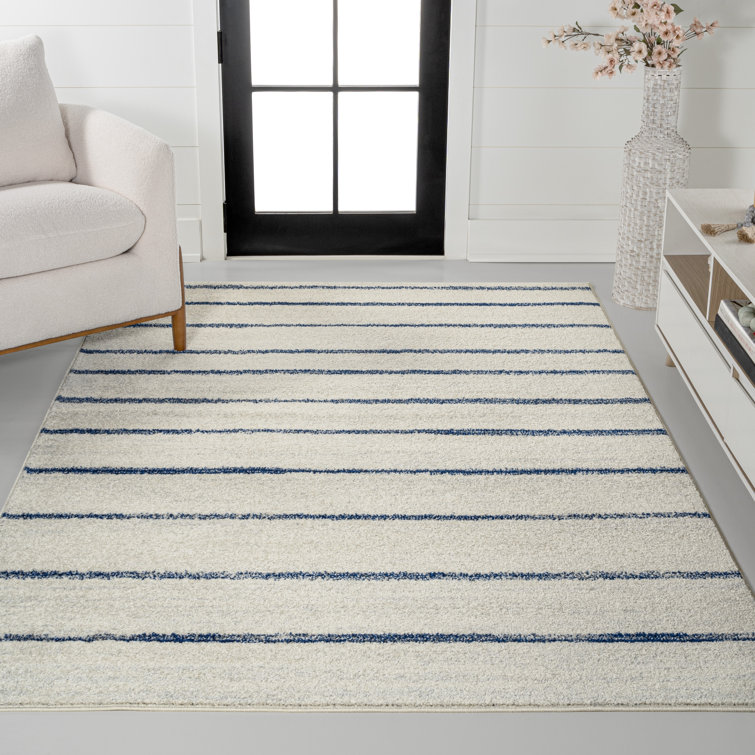 Rectangle Blaxlands Striped Machine Woven Polypropylene Area Rug in Blue/Beige