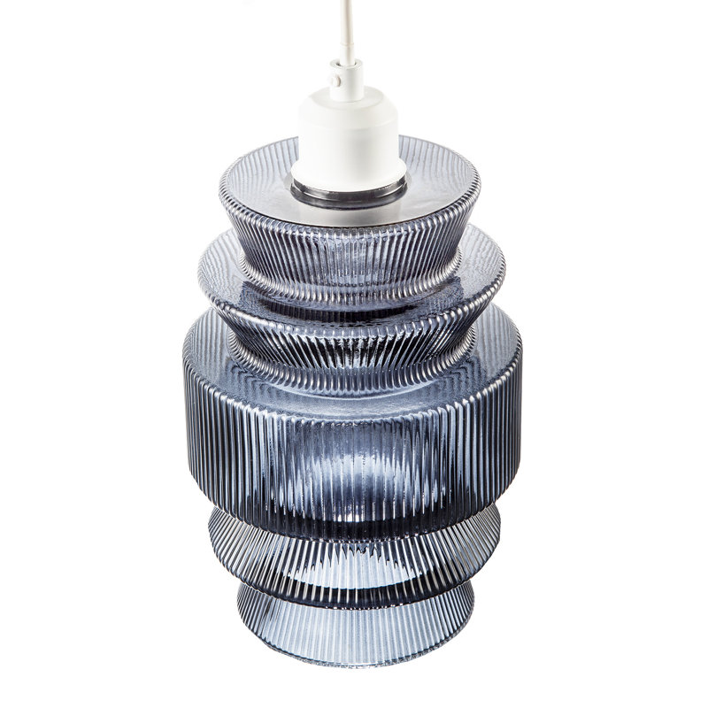 Smoked Ribbed Glass Pendant Lamp Shade With Stacked Multi-Tiered Shape By 