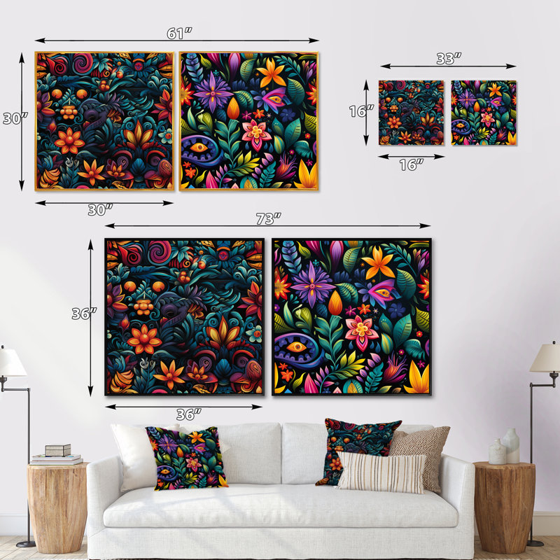 Kronburgh - Ensemble de 2 collages carrés floraux, Cadre flottant doré, H 30 po x l 61 po
