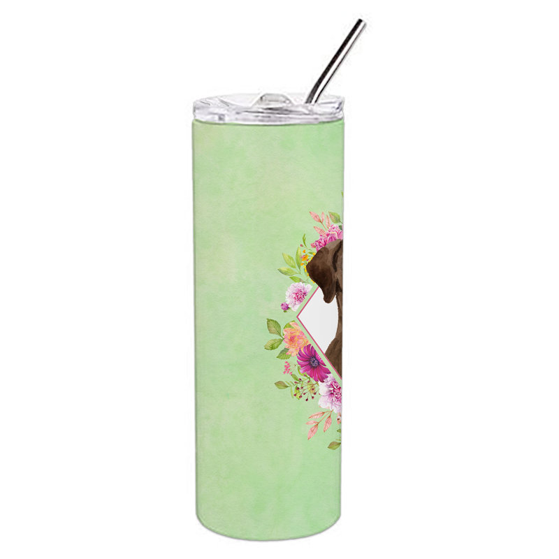 E23BF9F8391D466E9CA4F8DFEBD9A7DB de verre 20 oz à double paroi en acier inoxydable chiot, Labrador chocolat, Vert