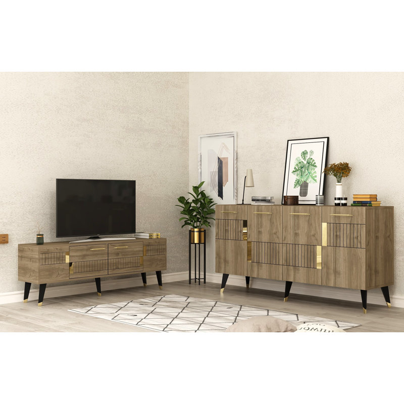 Fechteler 2 Piece Coffee Table Set, Brown/Black
