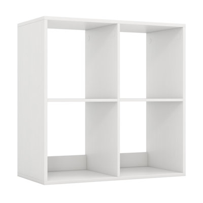 Étagère en bois à 4 cubes avec barre de protection arrière, tablette de rangement moderne pour salon, chambre et bureau, blanche