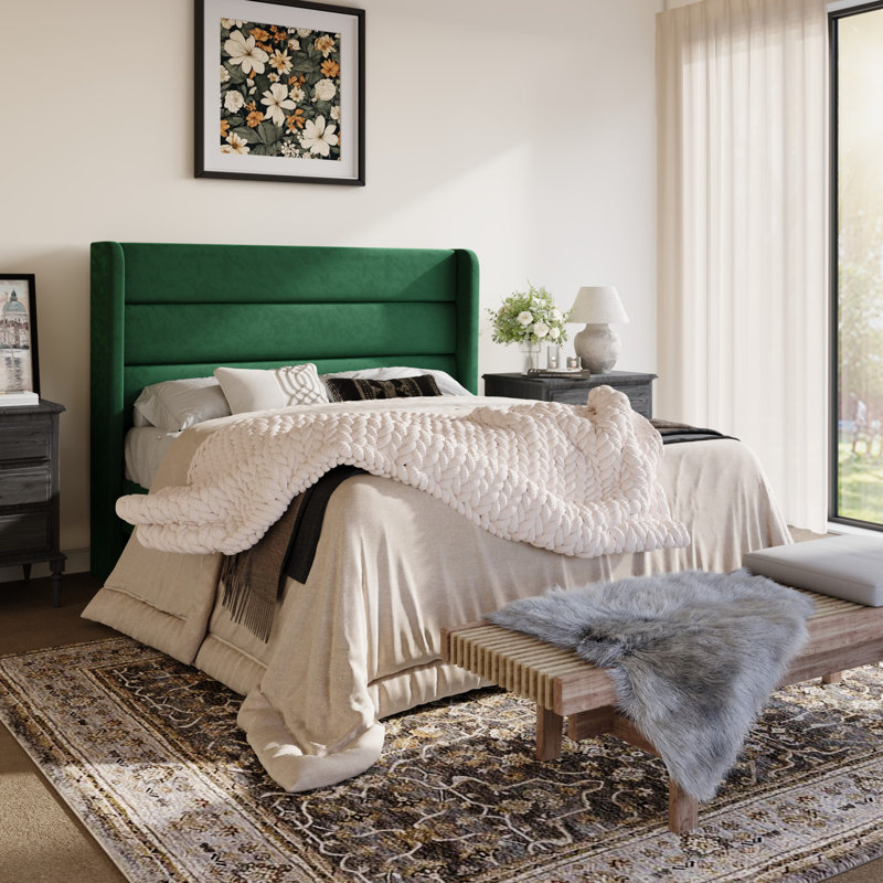 Lit plateforme tapissier Modern, Grand, Vert