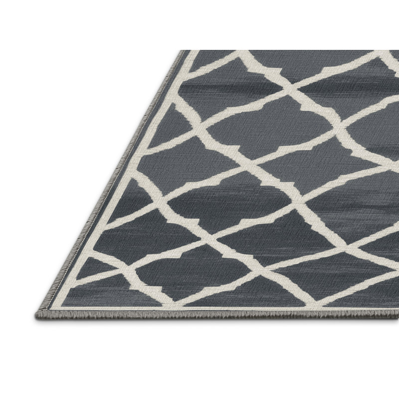 Tapis gris en treillis lavable à la machine, Rectangle de 5 pi x 8 pi