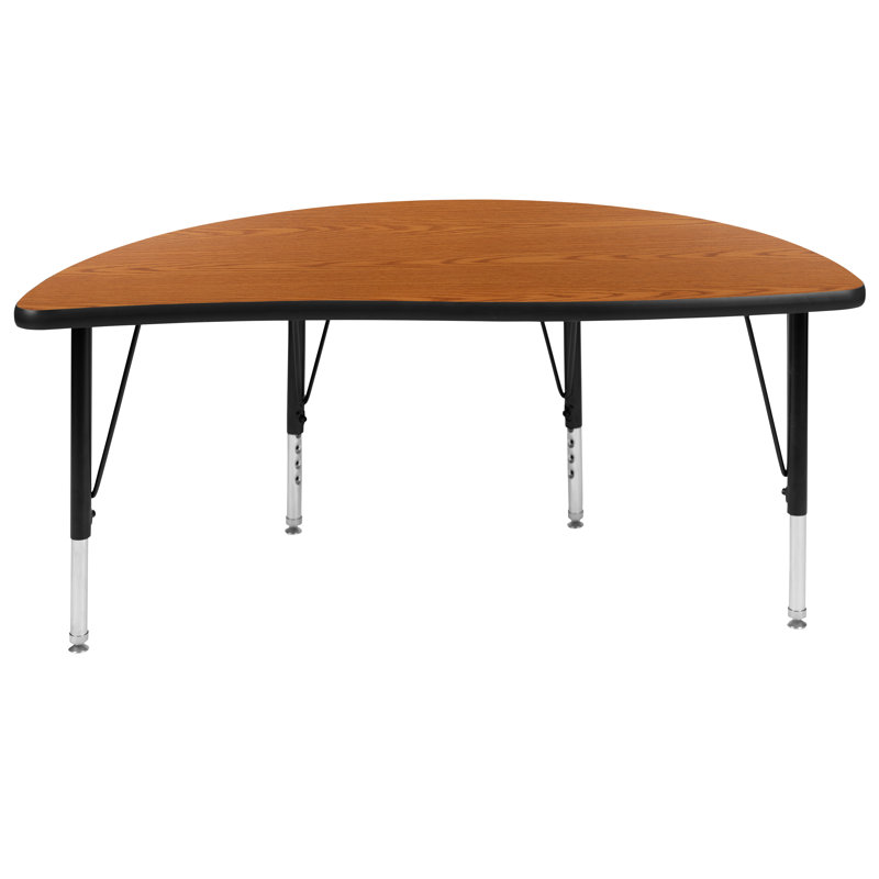 Goddard Half Circle Wave Collaborative Adjustable Height Activity Table, Oak, No, 24"W x 47.5"D x 16.25" - 25.25"H