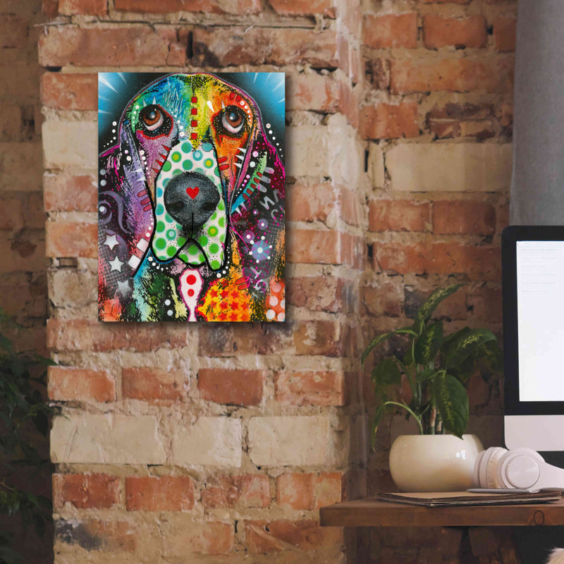 " Basset Hound Original " by Dean Russo, 16" H x 12" W x 0.75" D