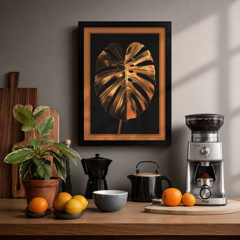 Gilded Monstera Botanical - Framed Print, A1 - 84.1 x 59.4 cm, Black