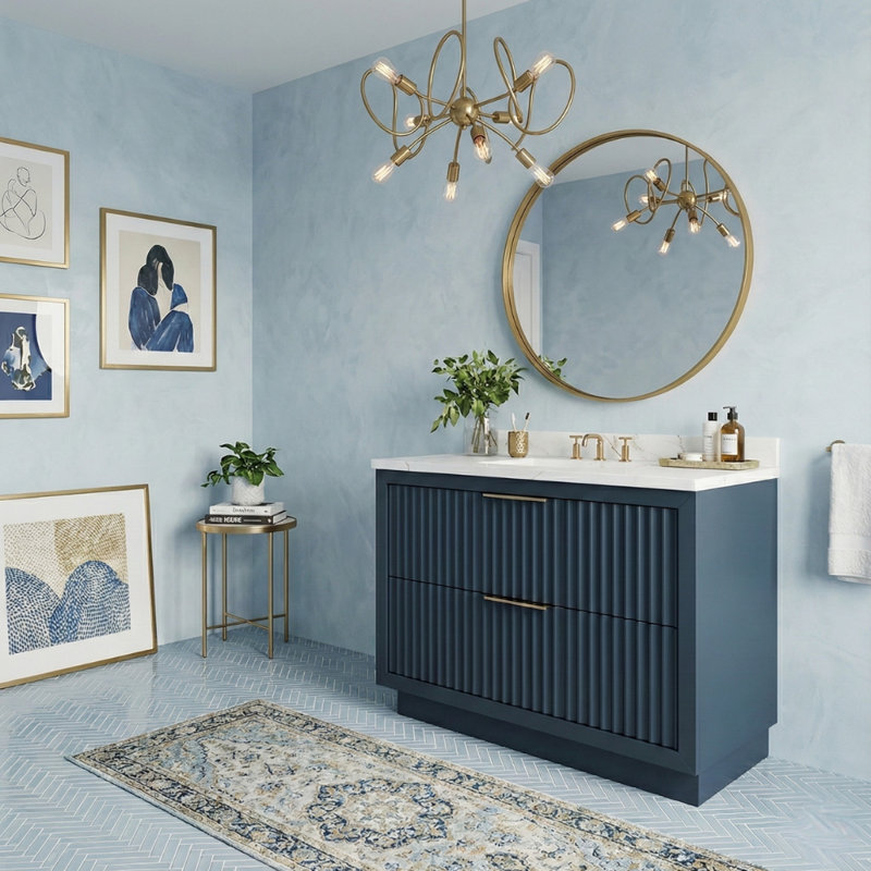 Lecrieú Two-Drawer Single Bath Vanity, 30", Hague Blue, Polished Chrome
