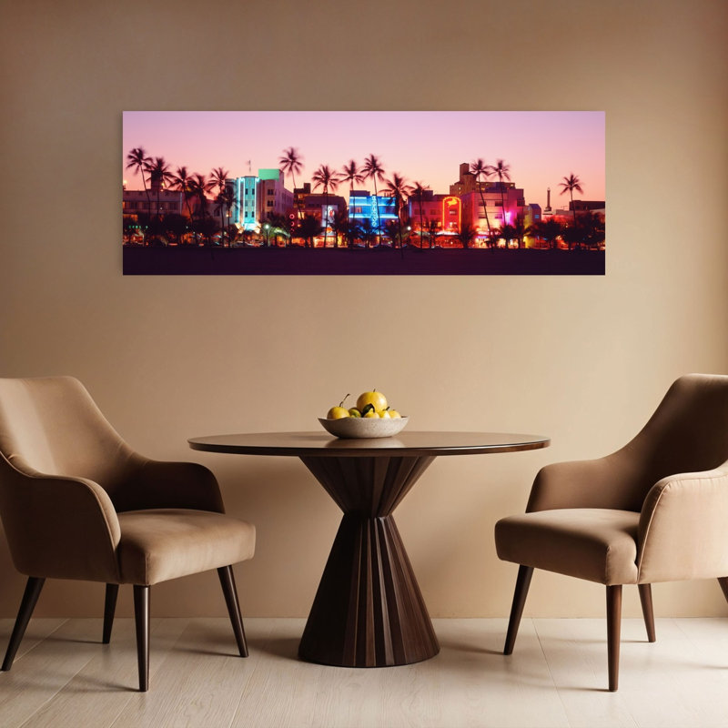 Nuit, Ocean Drive, Miami Beach, Floride, États-Unis, palmier abstrait, art mural, plage, H 16 po x l 48 po