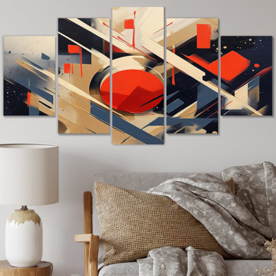 Rouge et noir, profondeur, coin I - formes abstraites, art mural sur toile - 5 panneaux