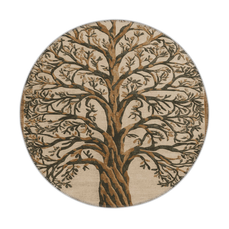 Nature Brown Indoor and Outdoor Area Rug, Round 5'