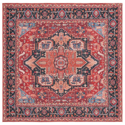 Tapis oriental rouge / bleu en jute / coton tissé à la machine